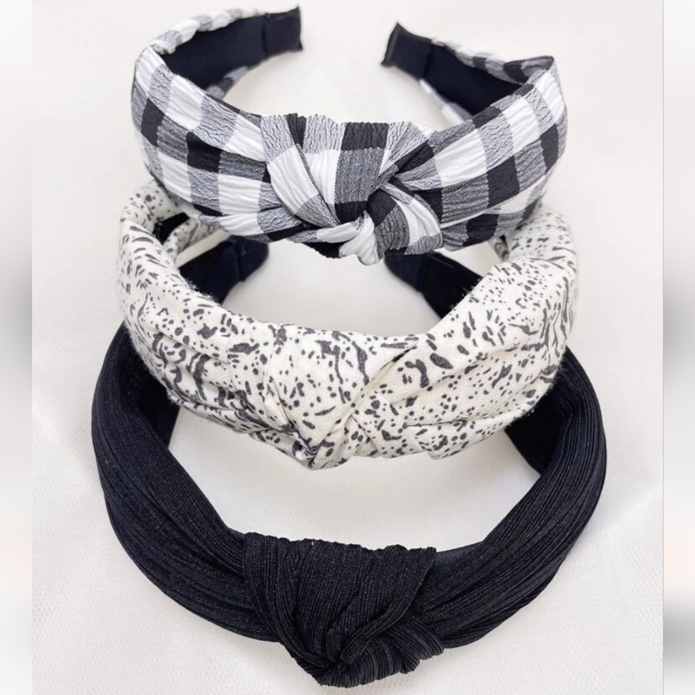 3pcs Plaid Pattern Knot Decor Headband Accessory